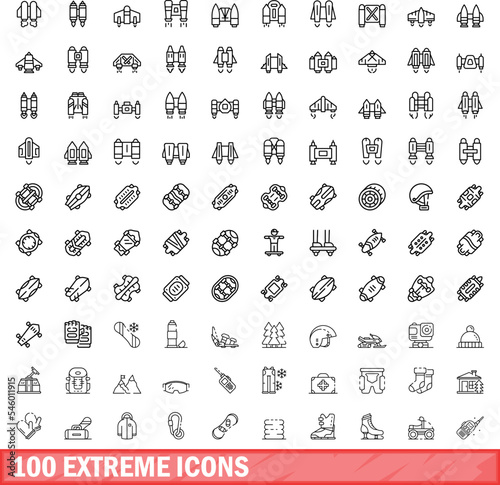 100 extreme icons set. Outline illustration of 100 extreme icons vector set isolated on white background