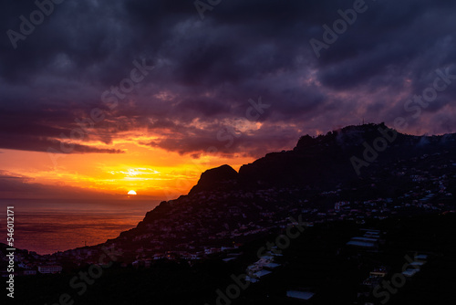 Mountains near sea at sunrise on Madeira