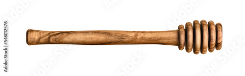 Billede på lærred Wooden honey dipper isolated on white or transparent background.
