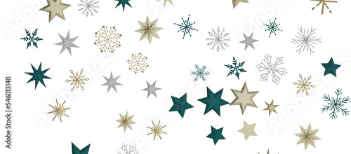 Christmas background design of snowflake and snow falling in the winter 3d illustration