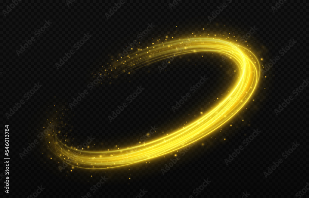 Sparkle twirl circles with light effect. Magic golden light trail with bright stars and sparks. Sparkle twirl circles with light effect. Magic golden light trail with bright stars and sparks.