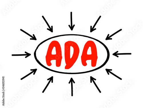 ADA Americans with Disabilities Act - civil rights law that prohibits discrimination based on disability, acronym text concept with arrows
