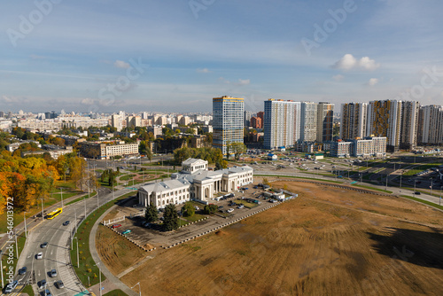 The historical building of the old Minsk airport, which will soon be turned into a museum, view from drone