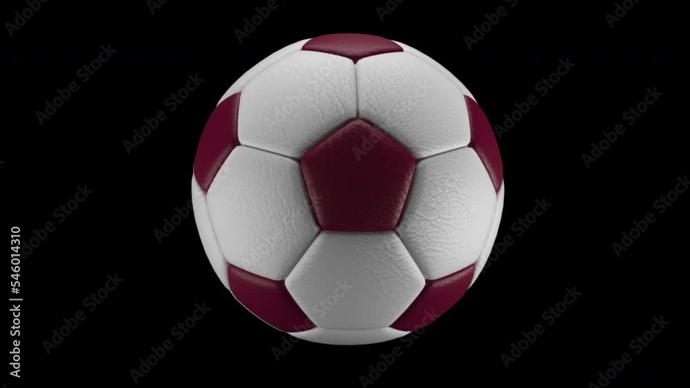 Spinning soccer or football ball with white and purple motif on leather material on transparent background with alpha channel