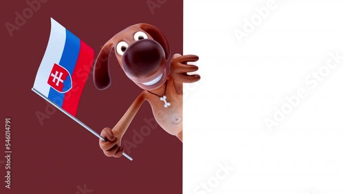 Fun 3D cartoon dog holding the flag of Slovekia, alpha channel included photo