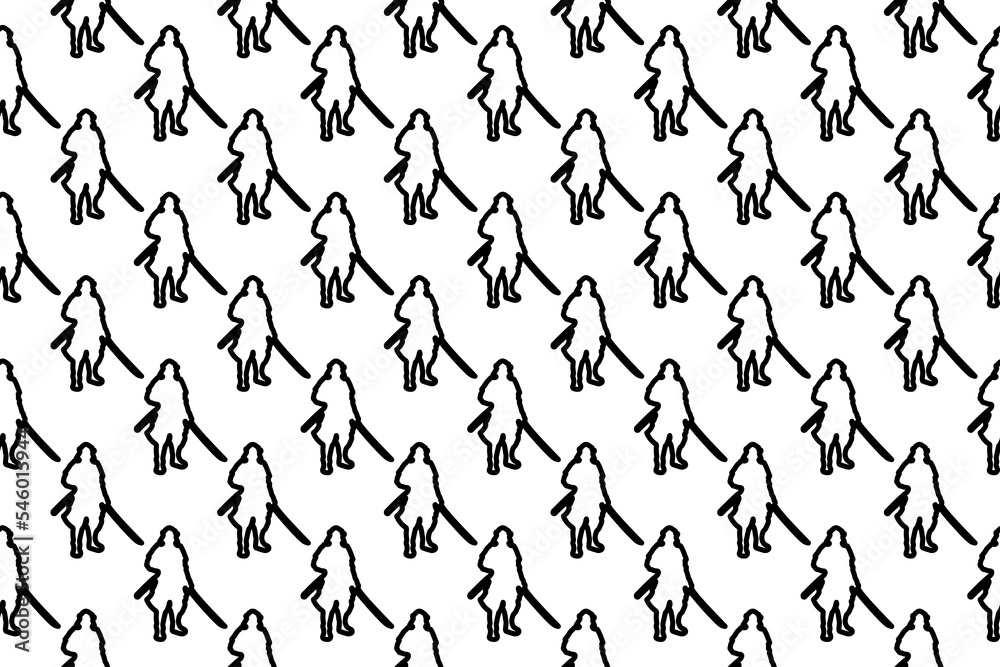Seamless pattern completely filled with outlines of samurai symbols. Elements are evenly spaced. Vector illustration on white background Seamless pattern completely filled with outlines of samurai symbols. Elements are evenly spaced. Vector illustration on white background
