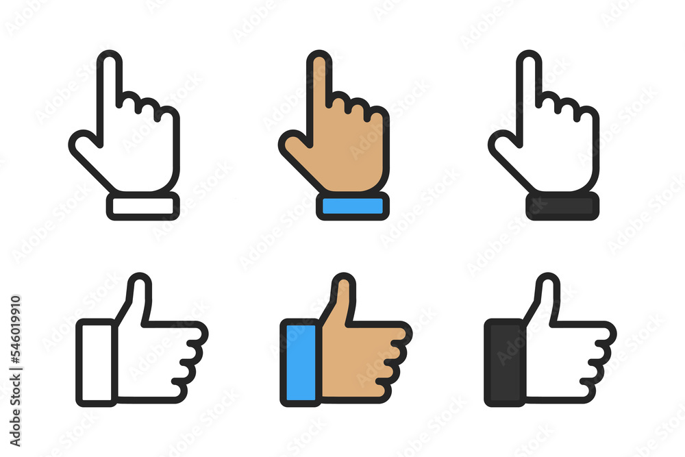 Like and dislike vector icons, isolated. Like or Thumb up and down with pointing finger in linear design. Vector illustration Like and dislike vector icons, isolated. Like or Thumb up and down with pointing finger in linear design. Vector illustration
