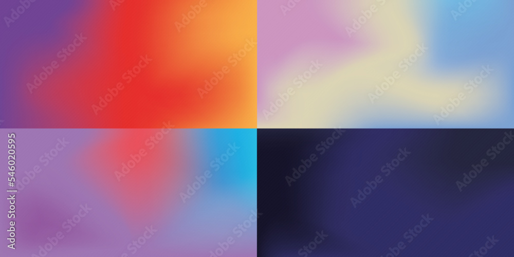 A set of four blurred color abstract background. Smooth transitions of iridescent colors. Colorful gradient.