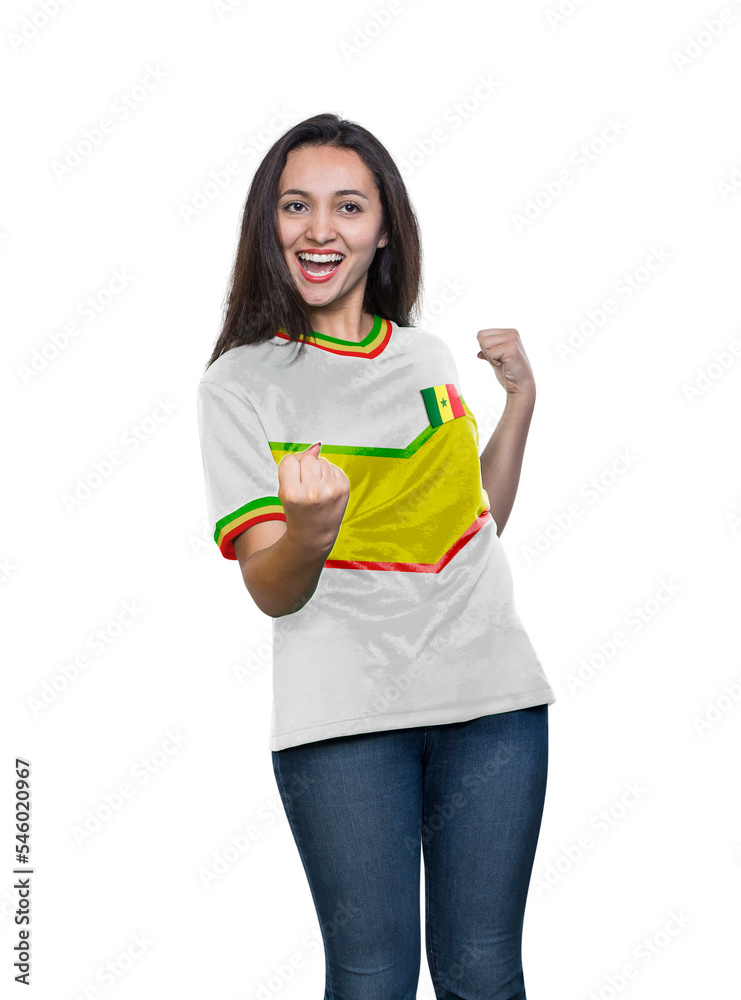 Beautiful happy young woman fan with sport jersey. Beautiful happy young woman fan with sport jersey.