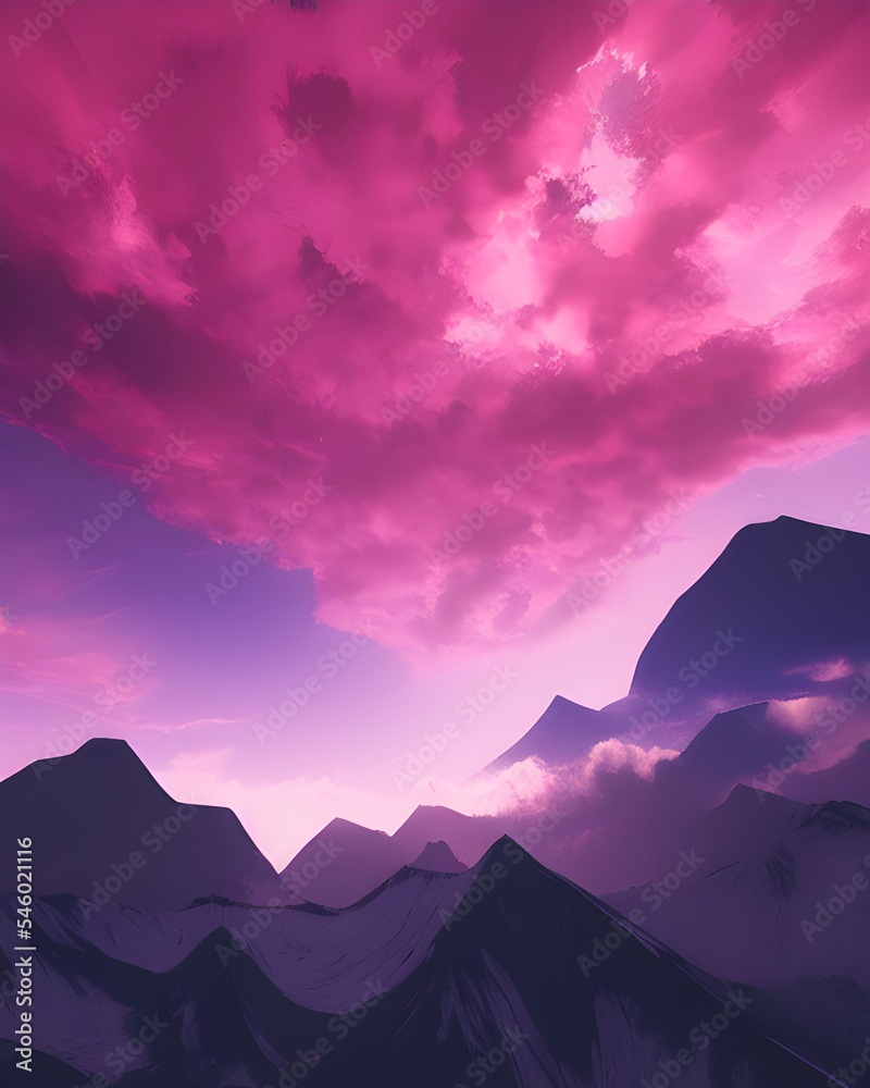 Obraz premium arcane ruby glow reflecting off the clouds above a mountain range