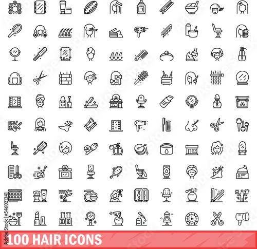 100 hair icons set. Outline illustration of 100 hair icons vector set isolated on white background