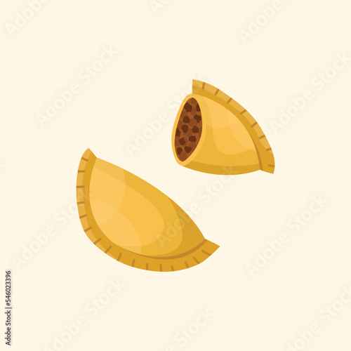 Vector illustration of a South American dish - empanadas. Kitchen for New Year and Christmas. Flat style.