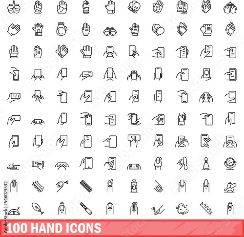100 hand icons set. Outline illustration of 100 hand icons vector set isolated on white background