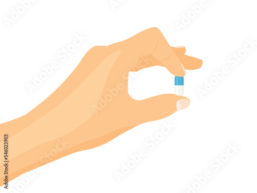 hand holding pill capsule, medicine, health care concept- vector illustration