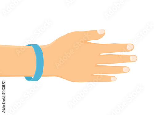 blue rubber wristband on hand- vector illustration