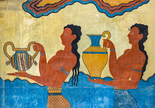 Fragment of the Procession Fresco at Knossos Palace in Heraklion, Crete, Greece