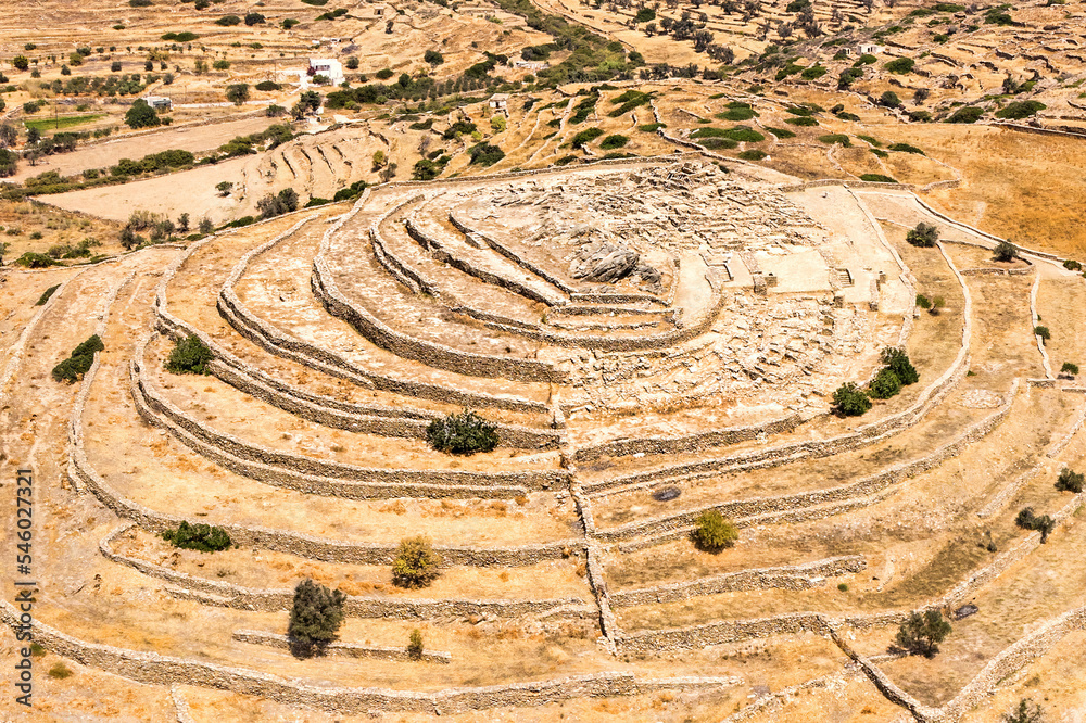 The prehistoric archaeological site Skarkos hill in Ios, Greece The prehistoric archaeological site Skarkos hill in Ios, Greece