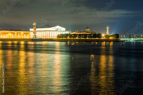 Building of Old Stock Exchange and Rostral Columns at the Eastern end of Vasilievsky island in St. Petersburg