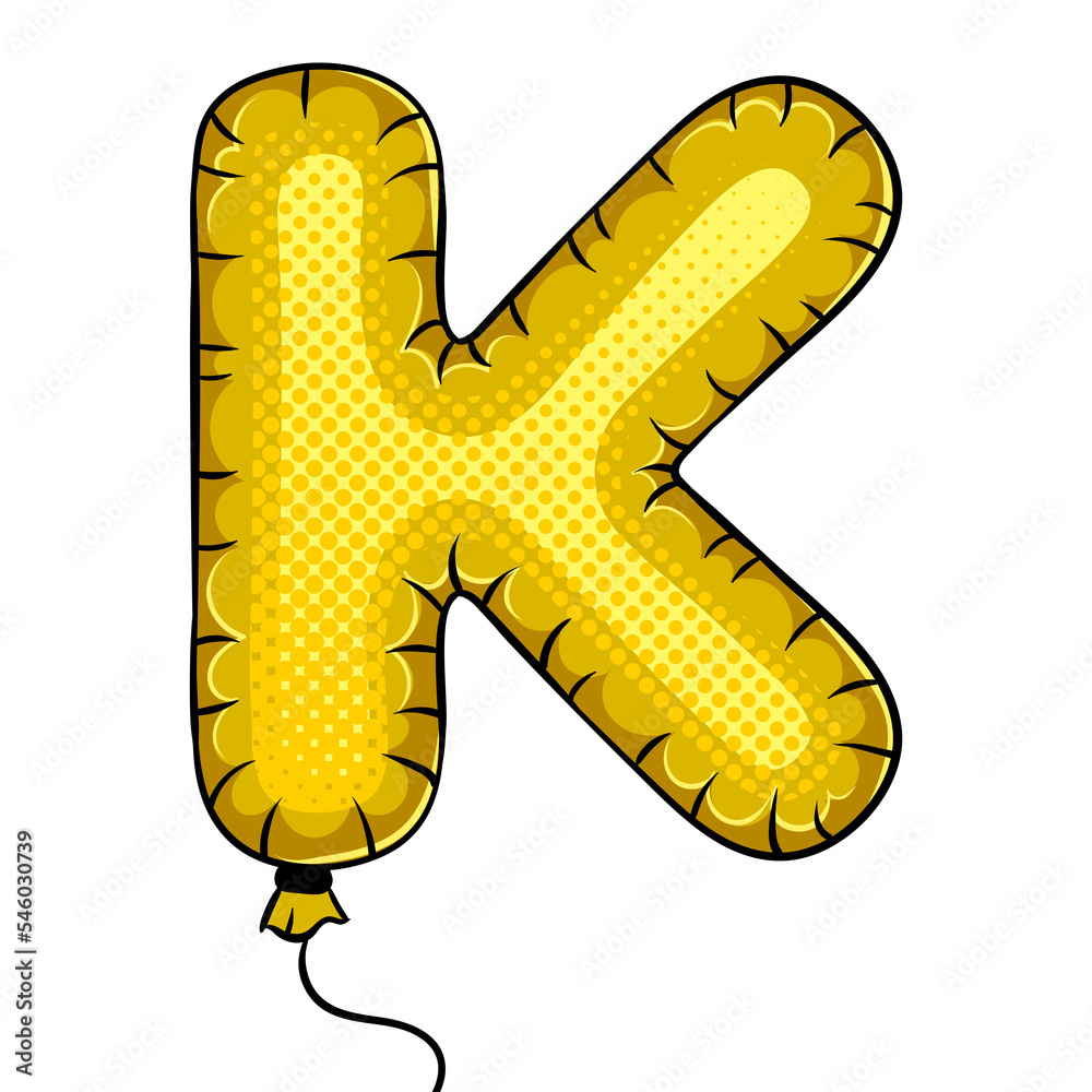 Air balloon in shape of letter K pop art PNG illustration with