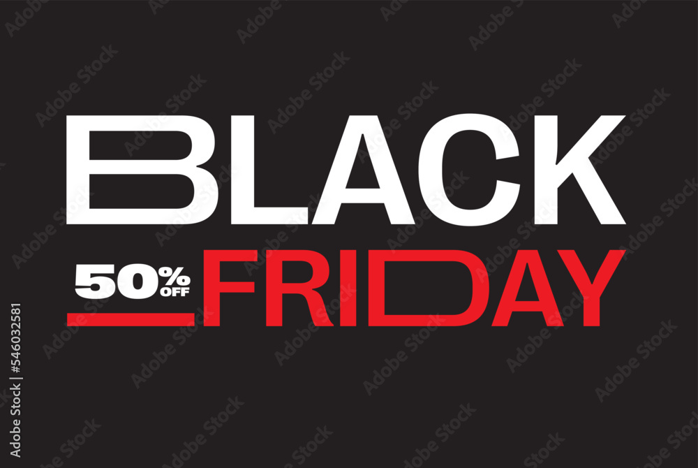 Black Friday sale. 50% off. Modern logo with elegant and extended lettering. Premium design template. Vector