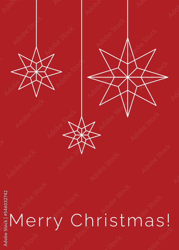 Fototapeta premium Christmas card vector illustration. Merry Christmas greeting card. Christmas star illustration on red background. Holidays art. Christmas design