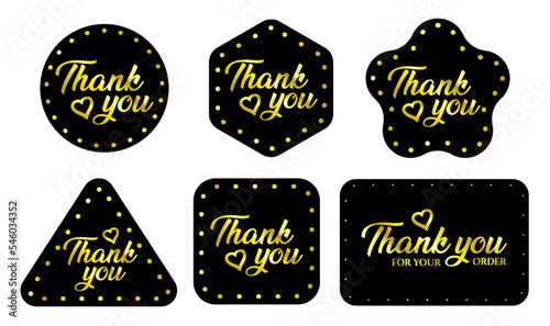 Black and gold Thank you classic stickers. Set labels and bages. Logo circle stamp set. Vector illustration. Template logo for small business