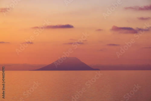 Stromboli Island with an Active Volcano in Tyrrhenian Sea. Italy. Sunny Morning Sunrise Sky. Nature Background © edb3_16
