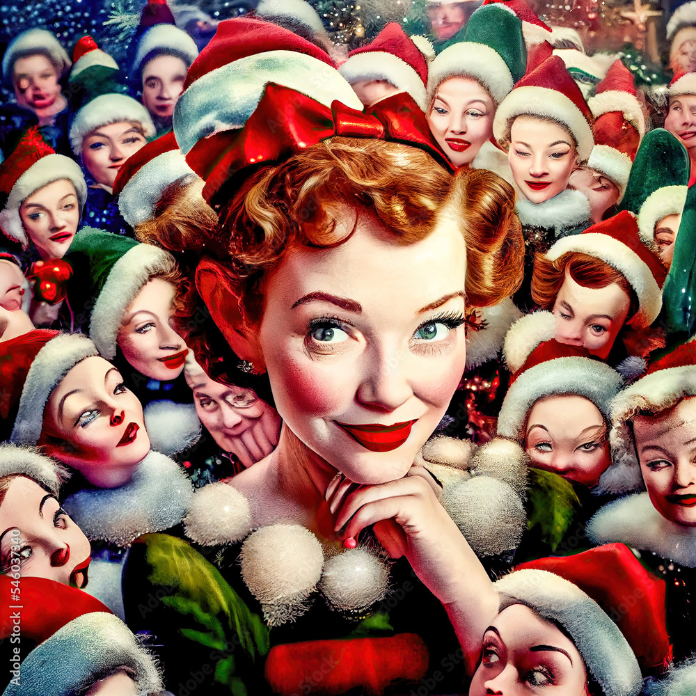 Weihnachtsfrau Santa Helper Retro Classic 1960 Cheerful Woman ...