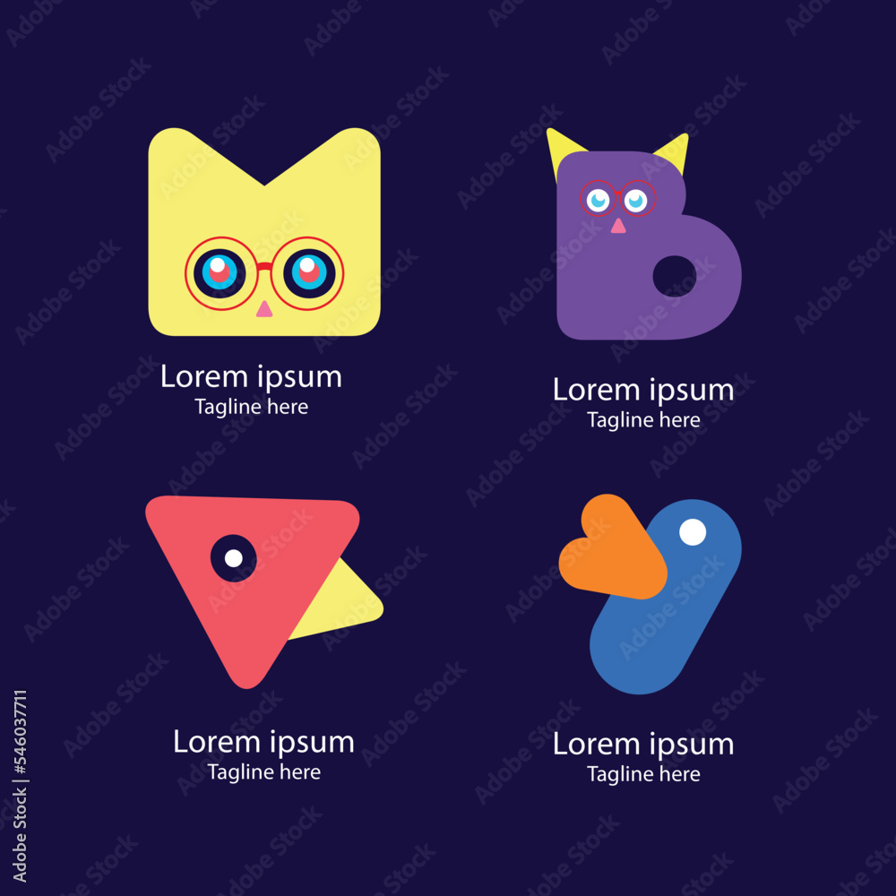 set of cartoon animals Cute white cat cartoon, vector illustration bird