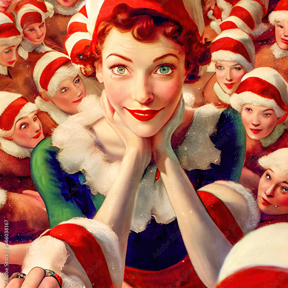 Weihnachtsfrau Santa Helper Retro Classic 1960 Cheerful Woman ...