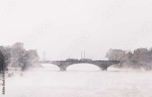 Landscape of bridge through the mist