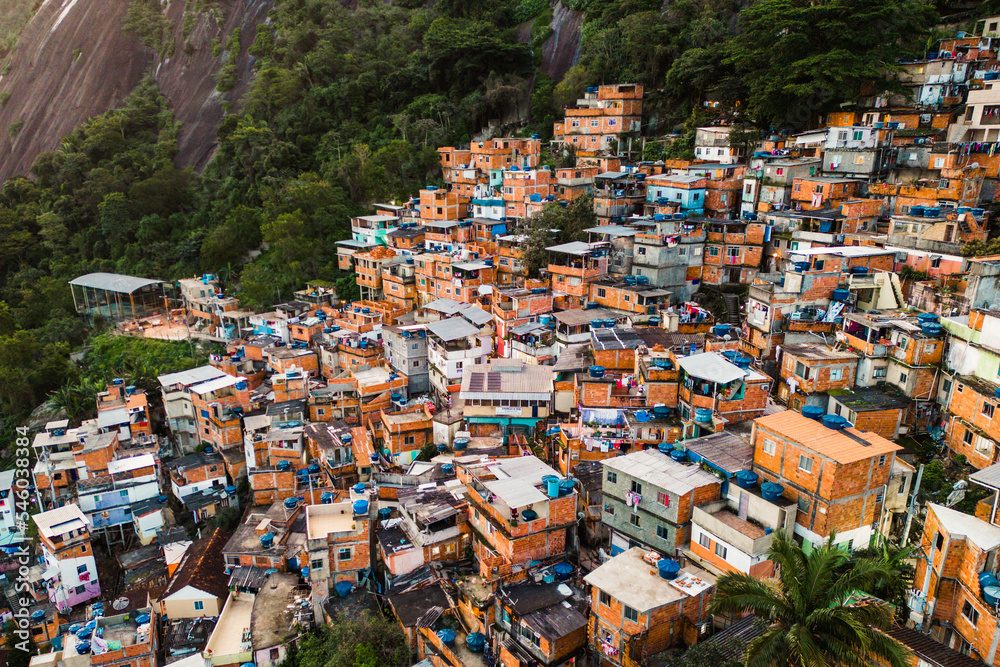 Aerial View of Favela Dona Marta Slum on the Mountain in Rio de Janeiro, Brazil
