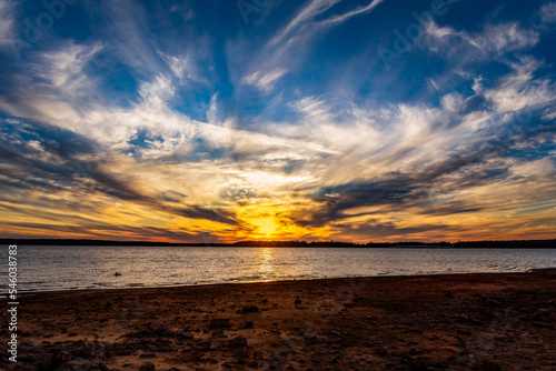 Sunset over a lake in Oklahoma.