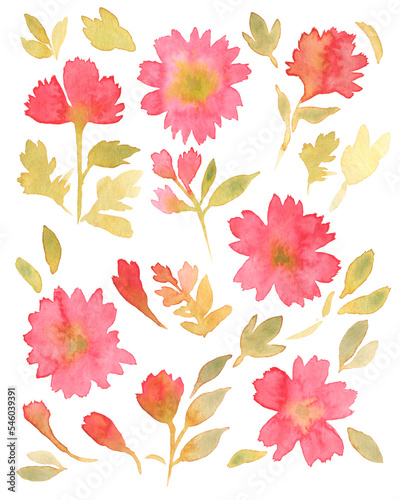 watercolor image of stylized abstract red-yellow flowers