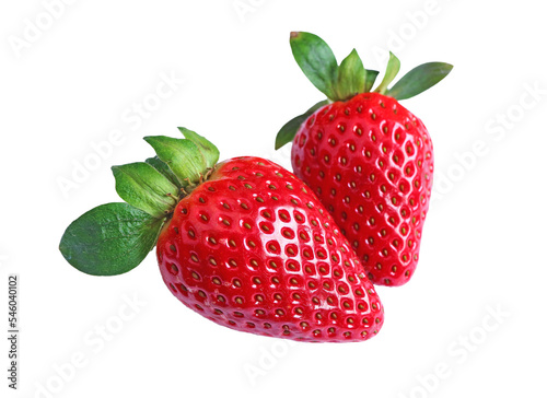 Pair of Vibrant Red Fresh Strawberries Isolated on Transparent Background, PNG File