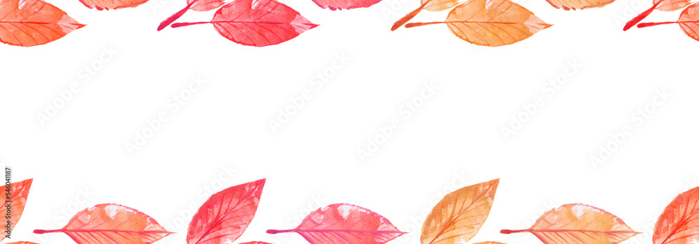 Fototapeta premium Thanksgiving day poster design. Autumn greeting card. Fall colorful leaves painted in watercolor with lettering Happy Thanksgiving Day. Hand drawn painted foliage of maple, oak and aspen