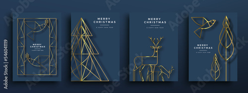 Fotografia Merry Christmas and New Year blue set template cover
