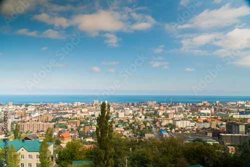 Russia. Dagestan. October 22, 2022. Panorama of the city of Makhachkala from the height of the mountains. © yurisuslov