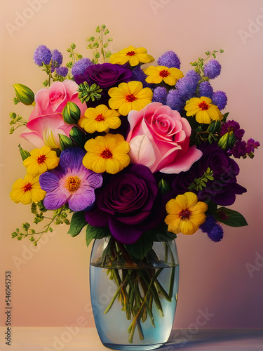 Artistic concept illustration of a flowers bouquet, background illustration. © 4K_Heaven