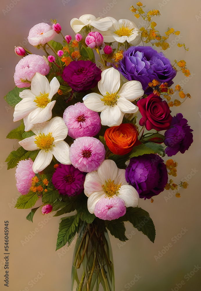 Fototapeta premium Artistic concept illustration of a flowers bouquet, background illustration.