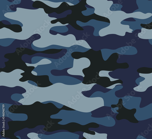 Army blue camouflage background, military texture, seamless pattern for printing clothes, paper, fabric.
