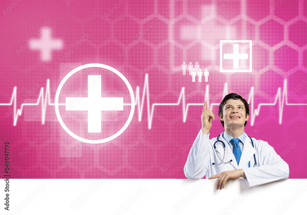 Doctor with banner