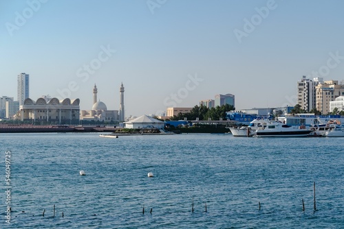 View of Bahrain skyline and Masjid Al Fateh on daytime