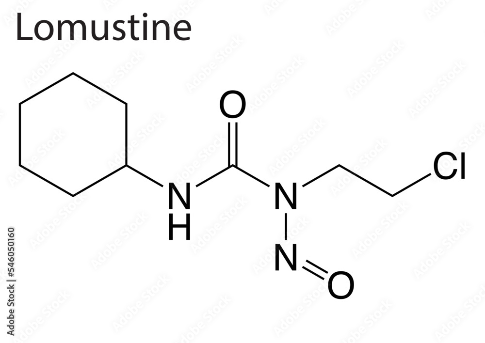 Chemical structure of an anticancer drug, Lomustine Chemical structure of an anticancer drug, Lomustine