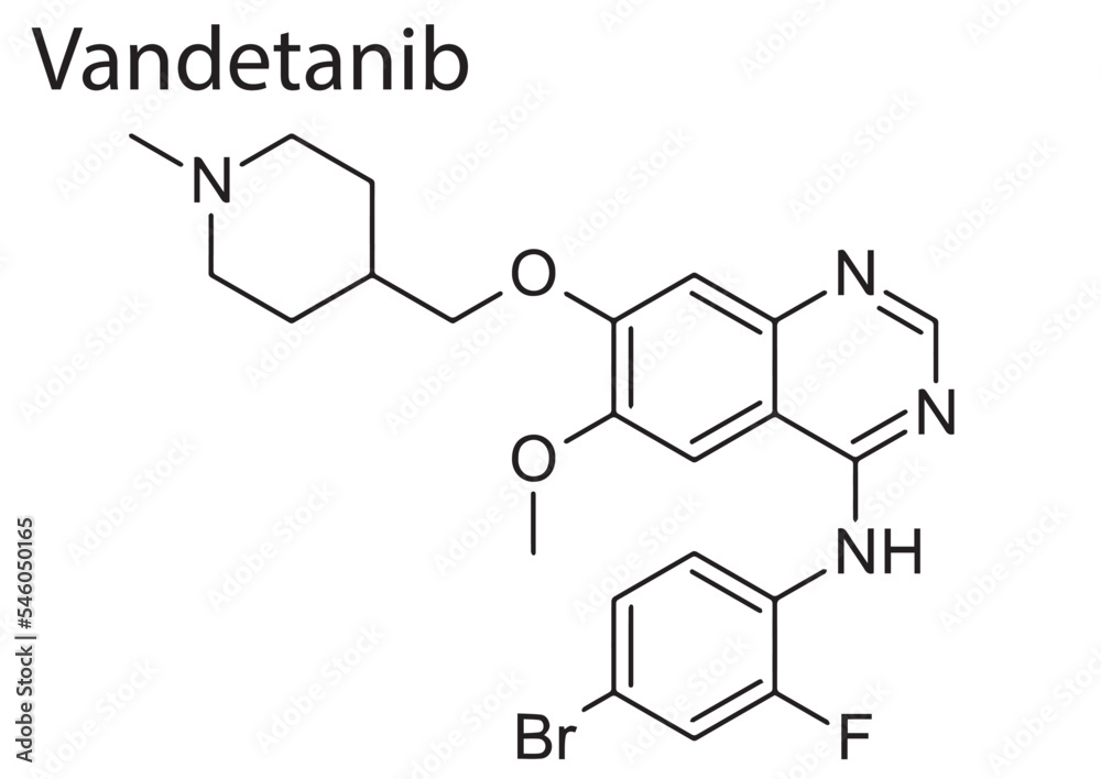 Chemical structure of an anticancer drug, Vandetanib Chemical structure of an anticancer drug, Vandetanib