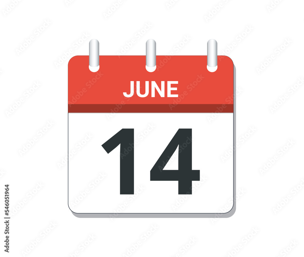 June 14th calendar icon vector. June 14th calendar icon vector.