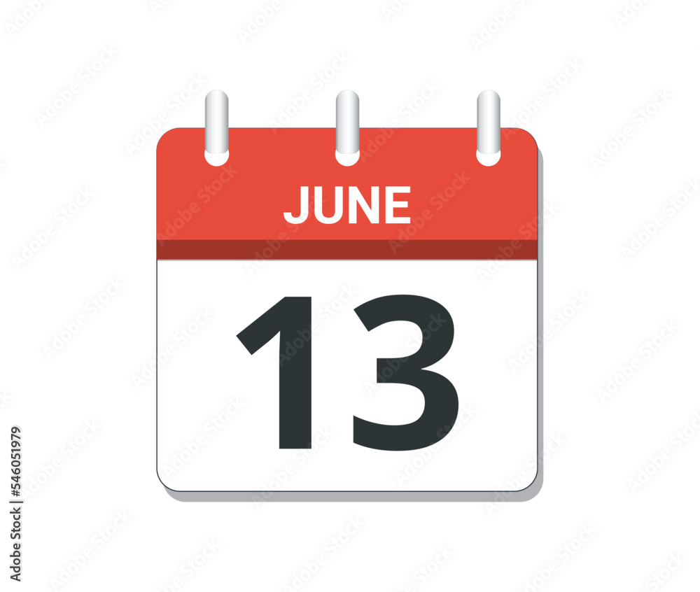 June 13th calendar icon vector. June 13th calendar icon vector.