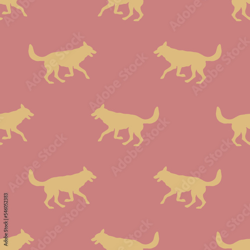 Running and jumping czechoslovak wolfdog puppy. Seamless pattern. Dog silhouette. Endless texture. Design for wallpaper  wrapping paper  fabric  decor