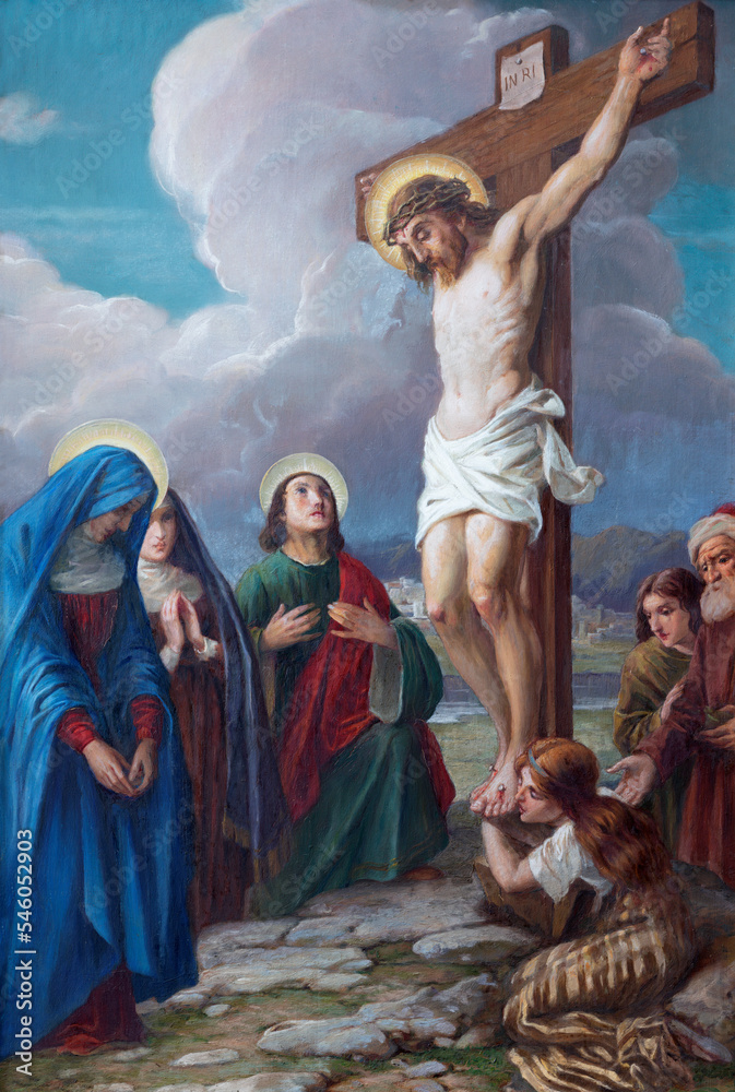 Φωτογραφία VARALLO, ITALY - JULY 17, 2022: The painting of Crufifixion in the church Basilica del Sacro Monte by Emilio Contini from 20