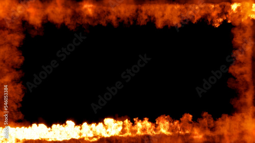 Square burning screen frame of blazing fire trails, isolated - object 3D rendering